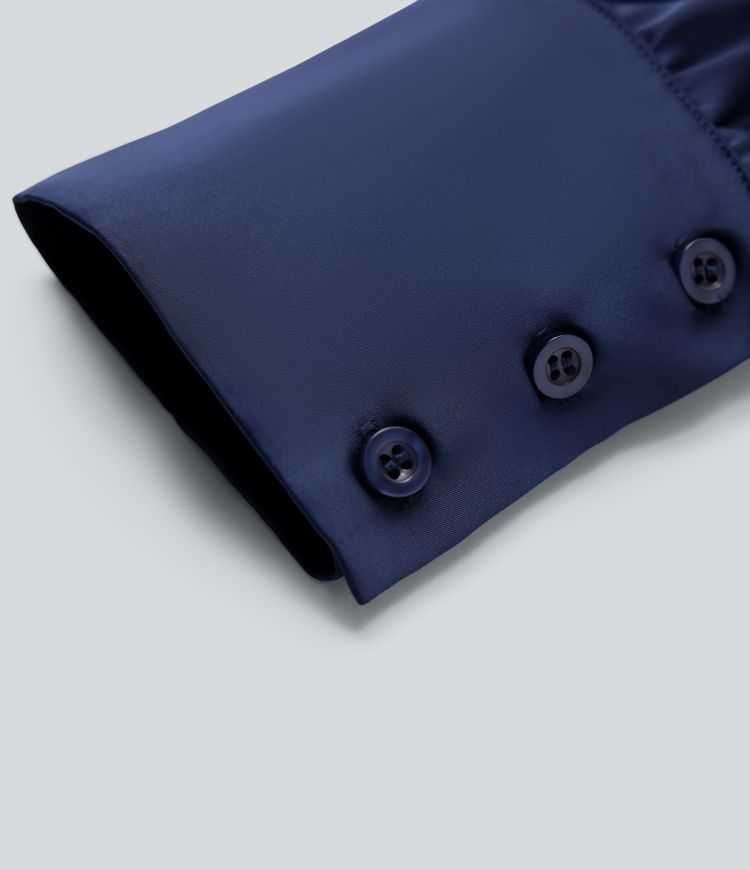 V Neck Long Sleeve Belted Mini Work Dress