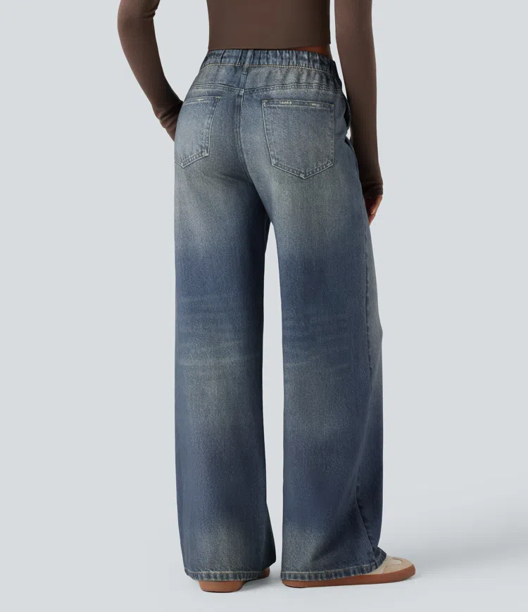 Dutch Blue Denim Mid Rise Denim Print French Terry Casual Sweatpants Jeans with Pockets / 2