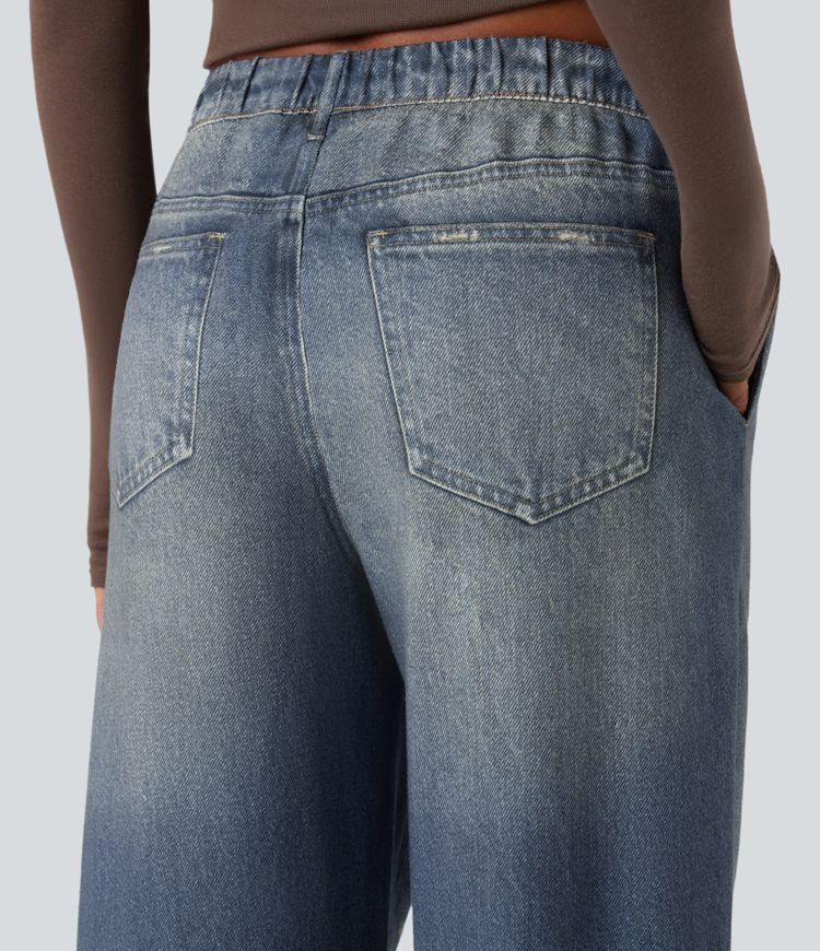 Halara Flex™ Mid Rise Wide Leg Casual French Terry Baggy Sweatpants Jeans with Pockets