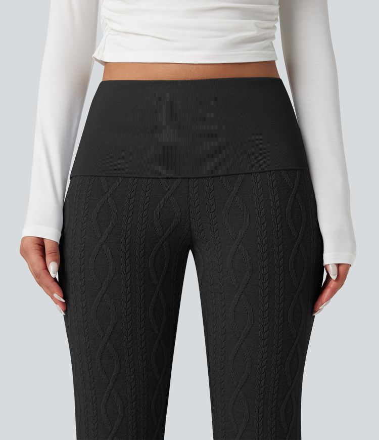 Foldover Low Rise Jumper Knit Flared Casual Trousers Foldover Low Rise Jumper Knit Flared Casual Trousers