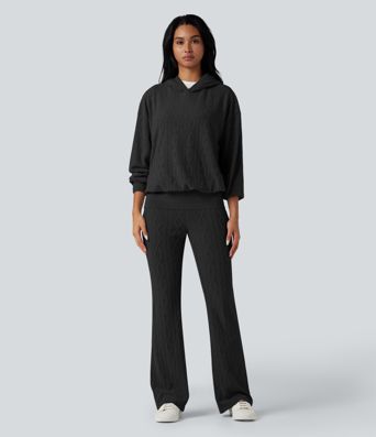 Foldover Low Rise Jumper Knit Flared Casual Trousers Foldover Low Rise Jumper Knit Flared Casual Trousers