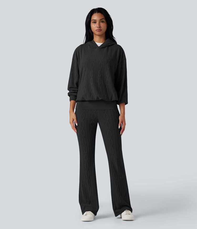 Foldover Low Rise Jumper Knit Flared Casual Trousers Foldover Low Rise Jumper Knit Flared Casual Trousers