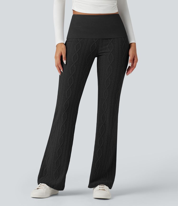 Foldover Low Rise Jumper Knit Flared Casual Trousers Foldover Low Rise Jumper Knit Flared Casual Trousers