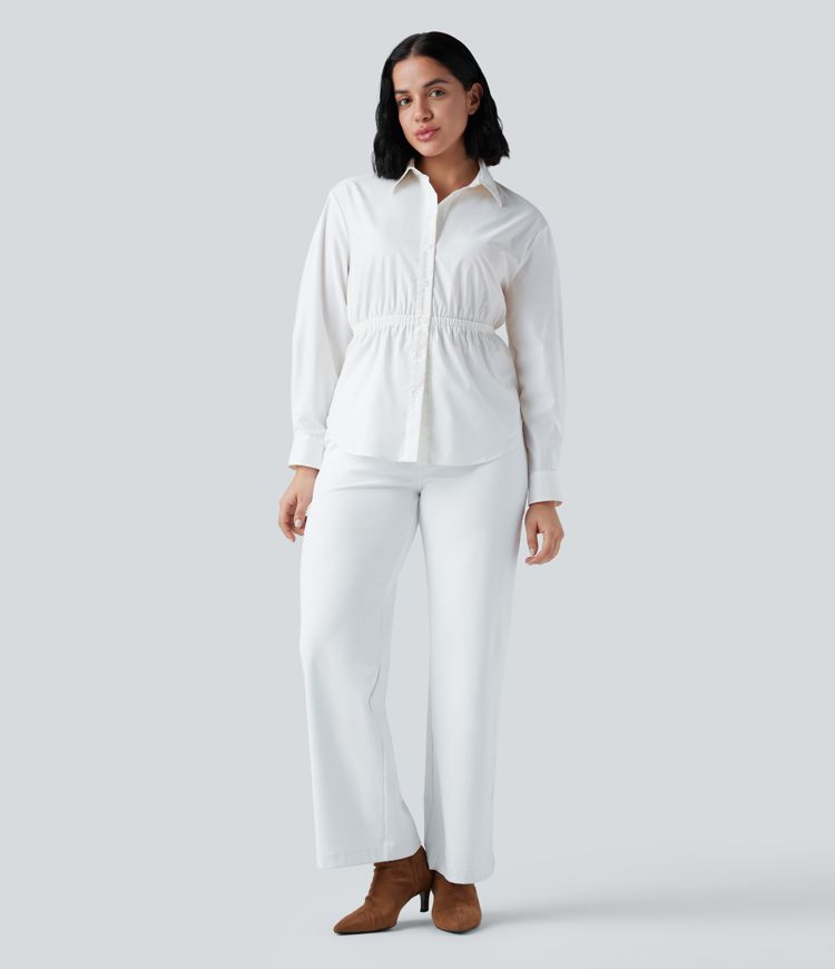 Long Sleeve Curved Hem Casual Shirt