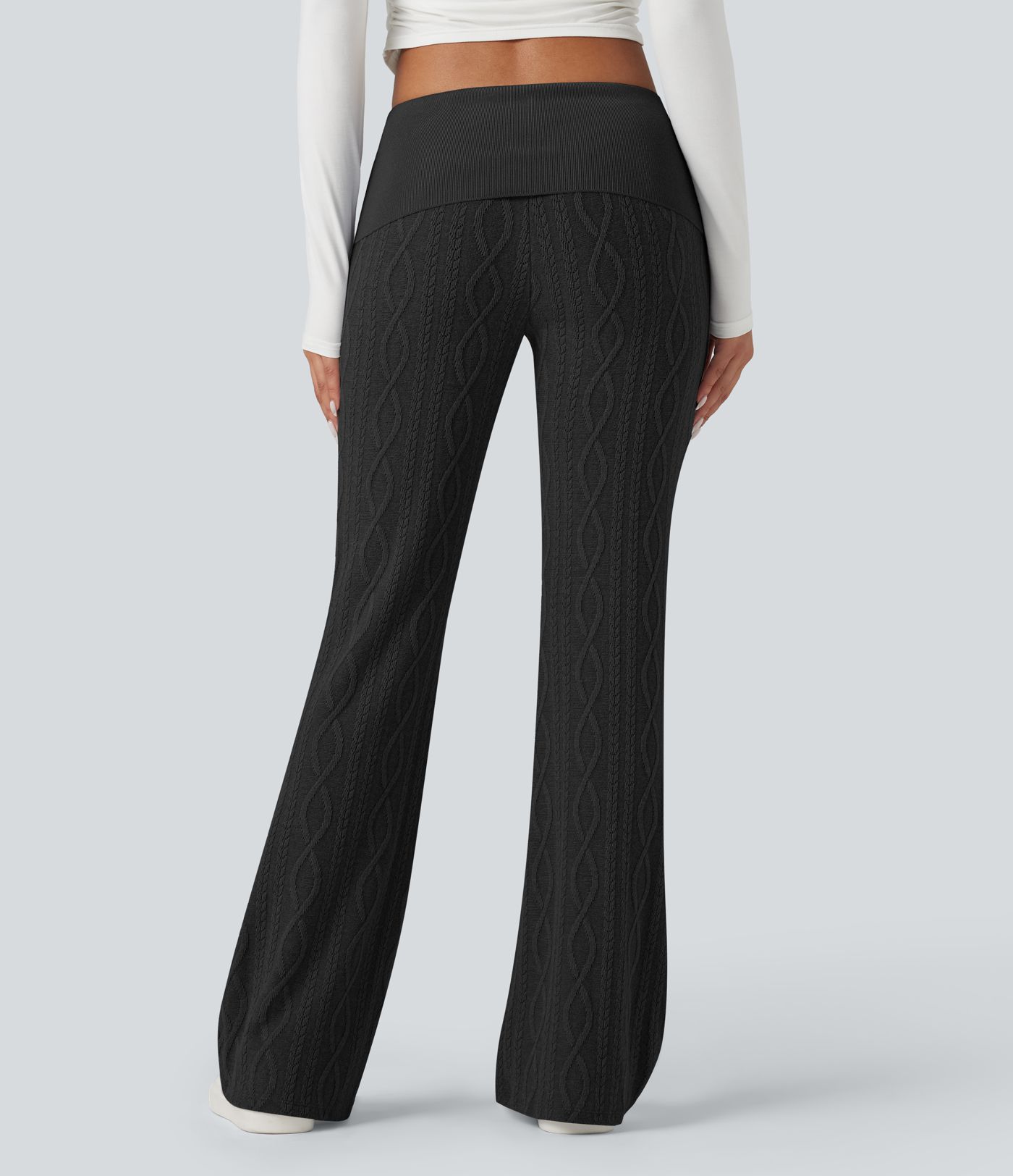 Foldover Low Rise Jumper Knit Flared Casual Trousers Foldover Low Rise Jumper Knit Flared Casual Trousers