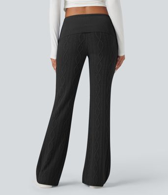 Foldover Low Rise Jumper Knit Flared Casual Trousers Foldover Low Rise Jumper Knit Flared Casual Trousers