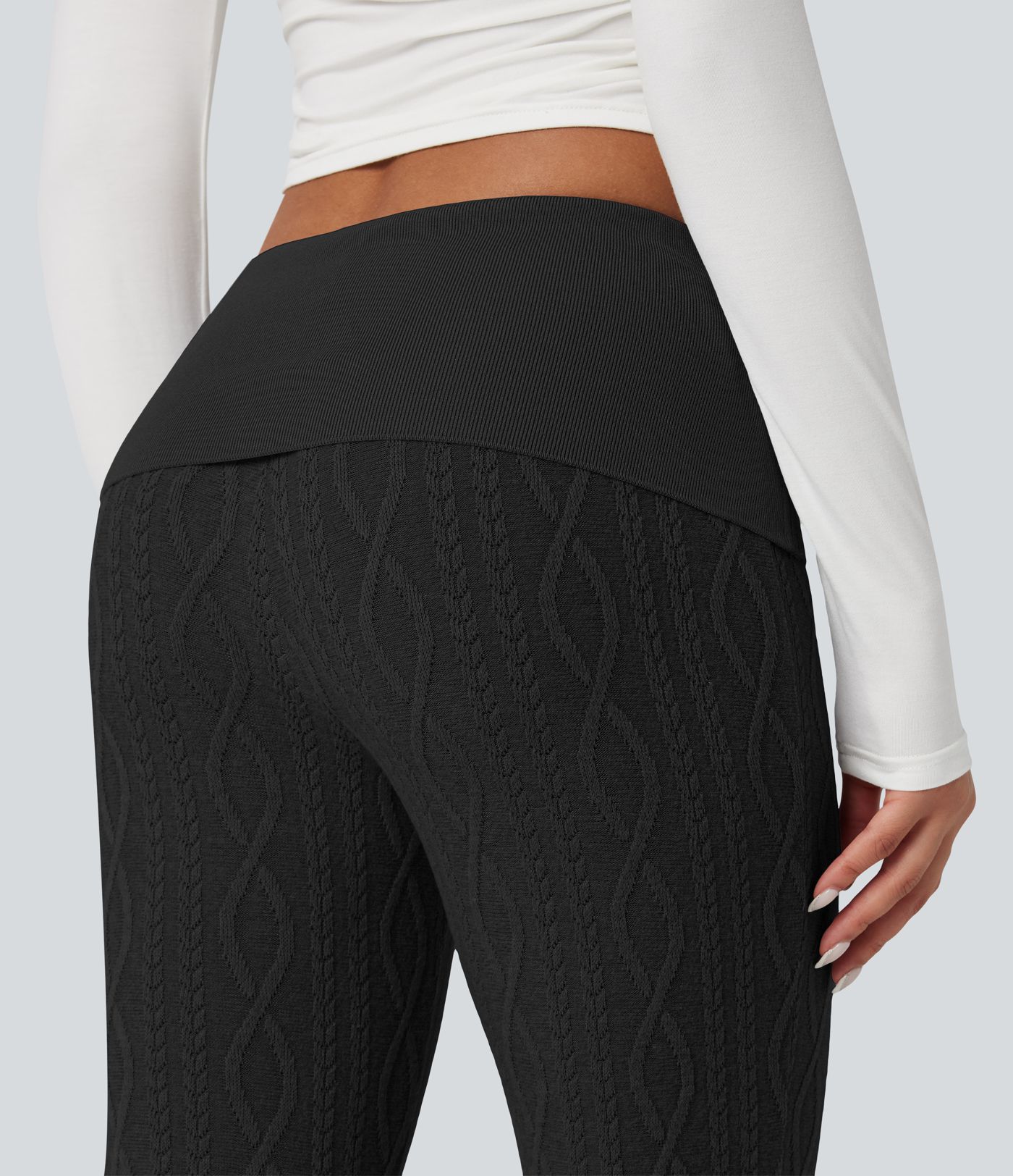 Foldover Low Rise Jumper Knit Flared Casual Trousers Foldover Low Rise Jumper Knit Flared Casual Trousers