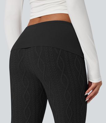 Foldover Low Rise Jumper Knit Flared Casual Trousers Foldover Low Rise Jumper Knit Flared Casual Trousers