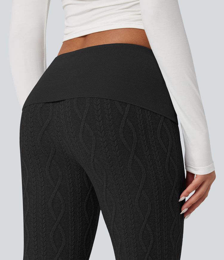 Foldover Low Rise Jumper Knit Flared Casual Trousers Foldover Low Rise Jumper Knit Flared Casual Trousers