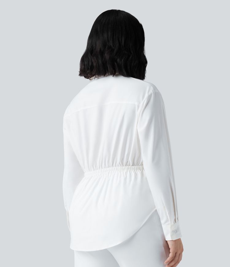 Long Sleeve Curved Hem Casual Shirt