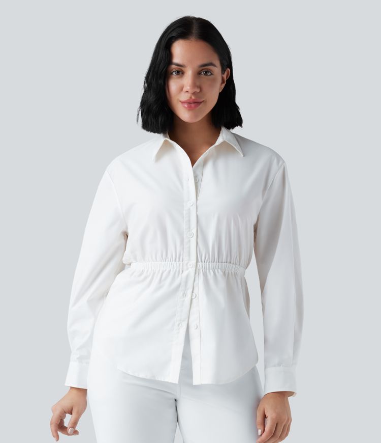 Long Sleeve Curved Hem Casual Shirt