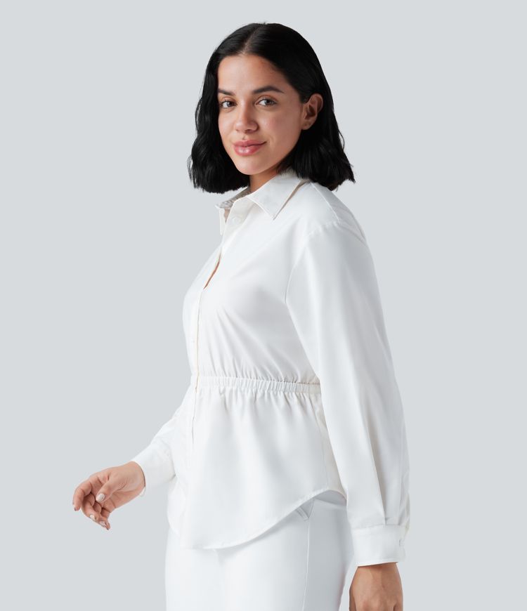 Long Sleeve Curved Hem Casual Shirt