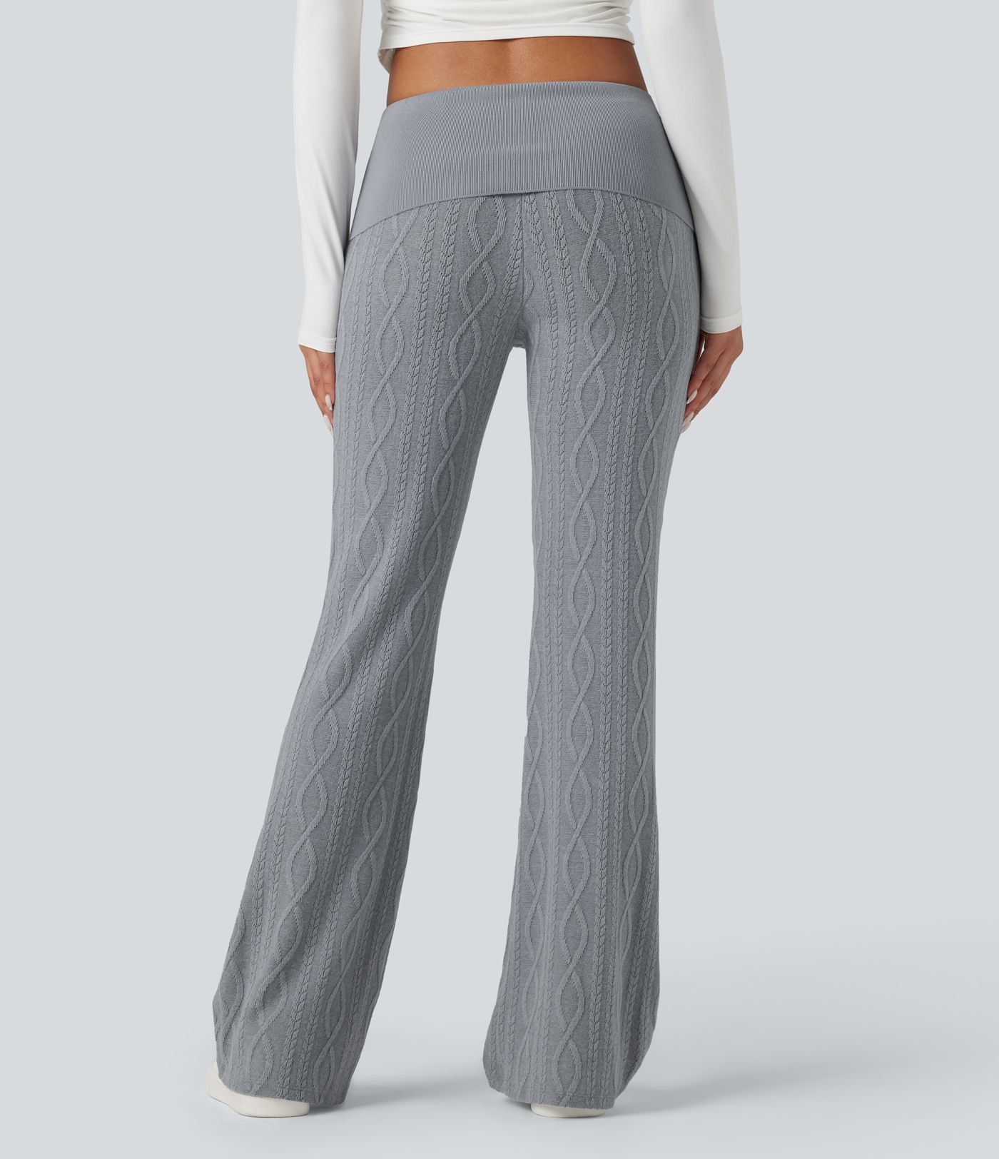 Foldover Low Rise Sweater Knit Flare Casual Trackpants