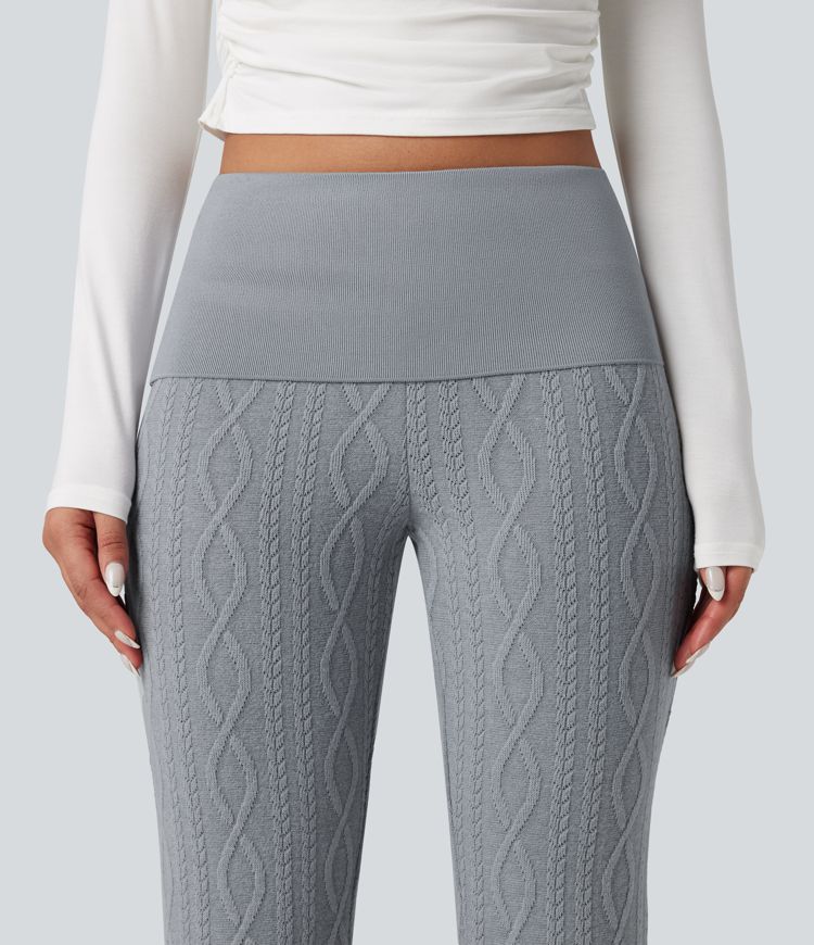 Foldover Low Rise Sweater Knit Flare Casual Pants