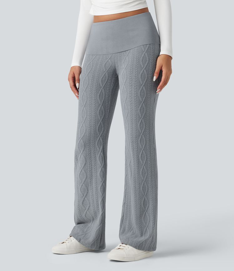Foldover Low Rise Sweater Knit Flare Casual Pants