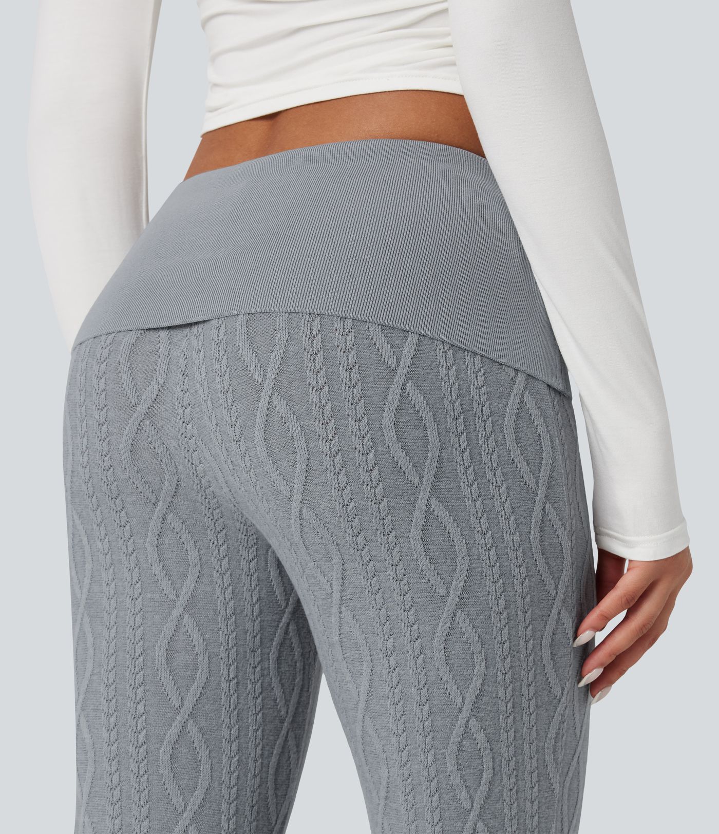 Foldover Low Rise Sweater Knit Flare Casual Trackpants