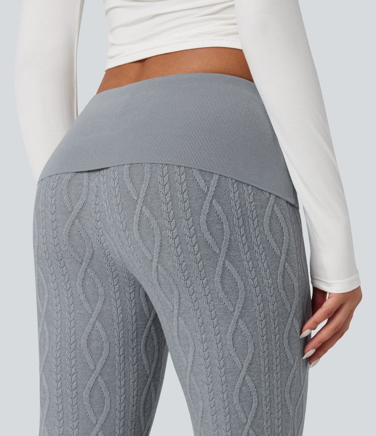 Foldover Low Rise Sweater Knit Flare Casual Pants