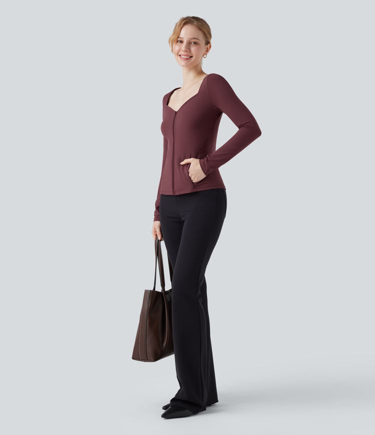 SoftlyZero™ Plush V-neck Long Sleeve Zip Fly Work Jacket with Pockets