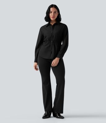 Long Sleeve Curved Hem Casual Shirt