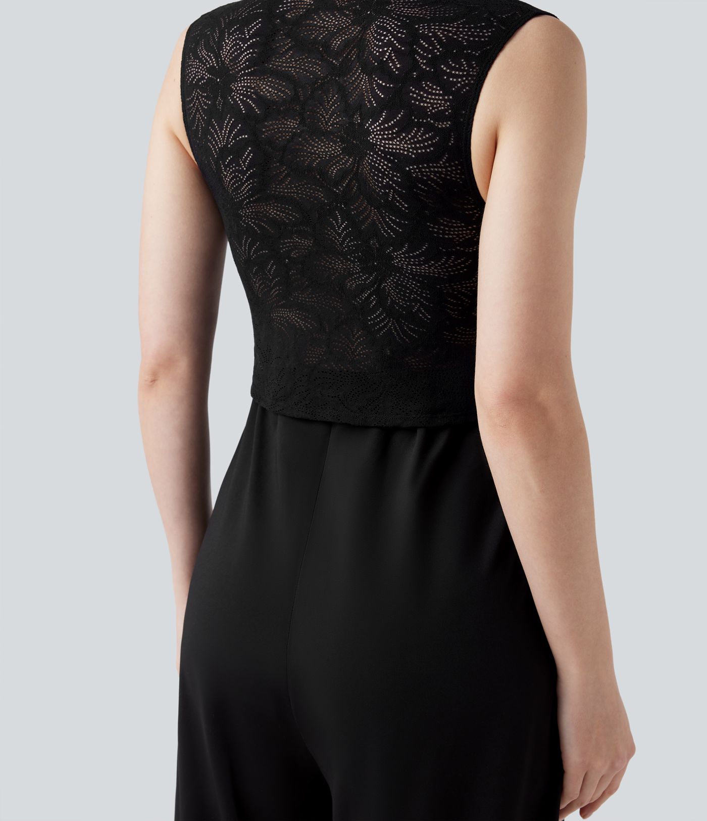 Ärmelloser Jumpsuit mit quadratischem Ausschnitt, Seitentaschen und Kontrastspitze für Brautjungfern und Hochzeitsgäste - Easy Peezy