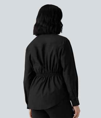 Long Sleeve Curved Hem Casual Shirt