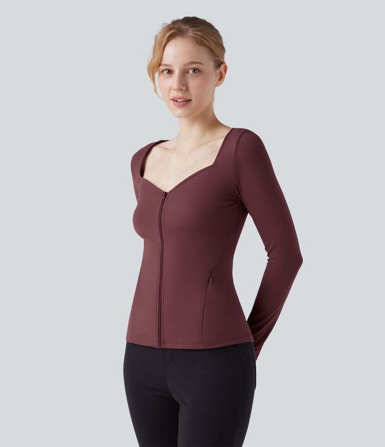 SoftlyZero™ Plush V-neck Long Sleeve Zip Fly Work Jacket with Pockets