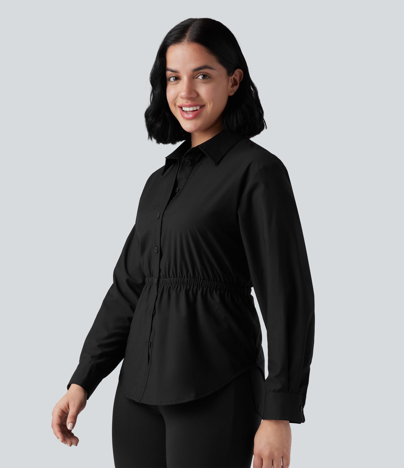 Long Sleeve Curved Hem Casual Shirt