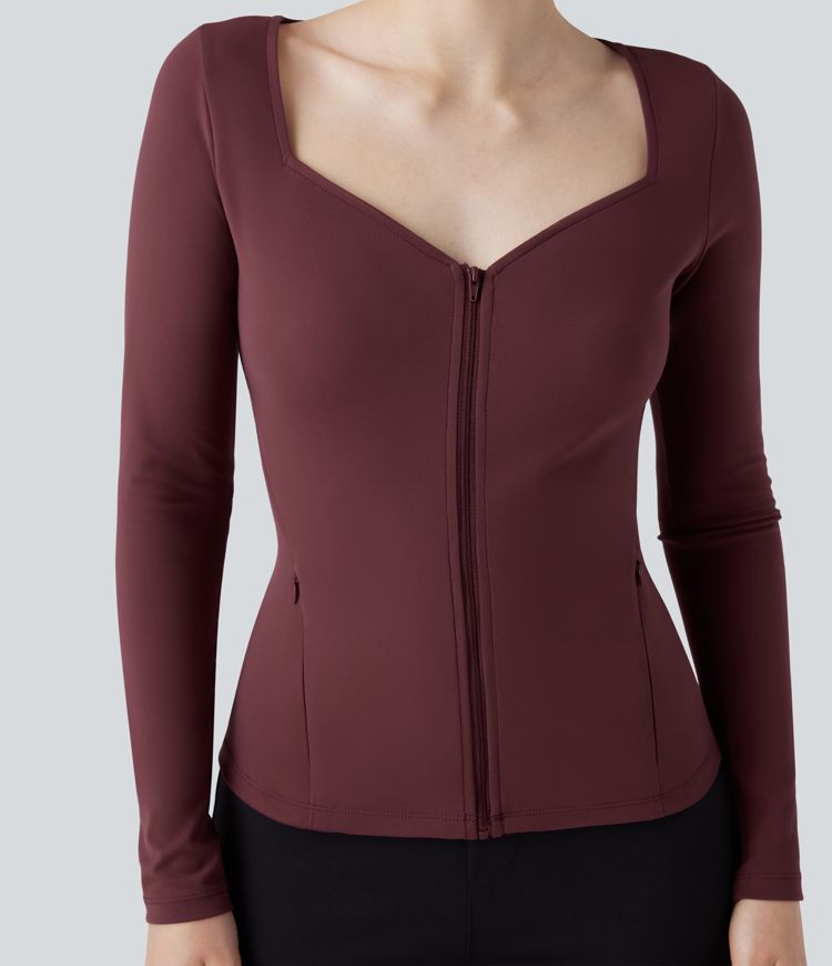 SoftlyZero™ Plush V-neck Long Sleeve Zip Fly Work Jacket with Pockets