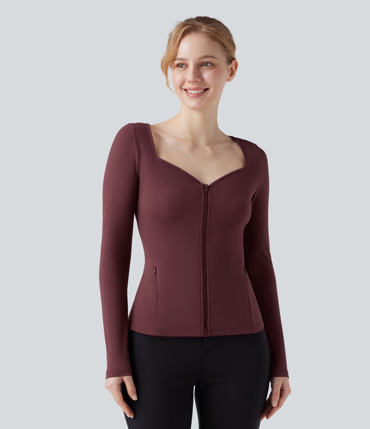 SoftlyZero™ Plush V-neck Long Sleeve Zip Fly Work Jacket with Pockets