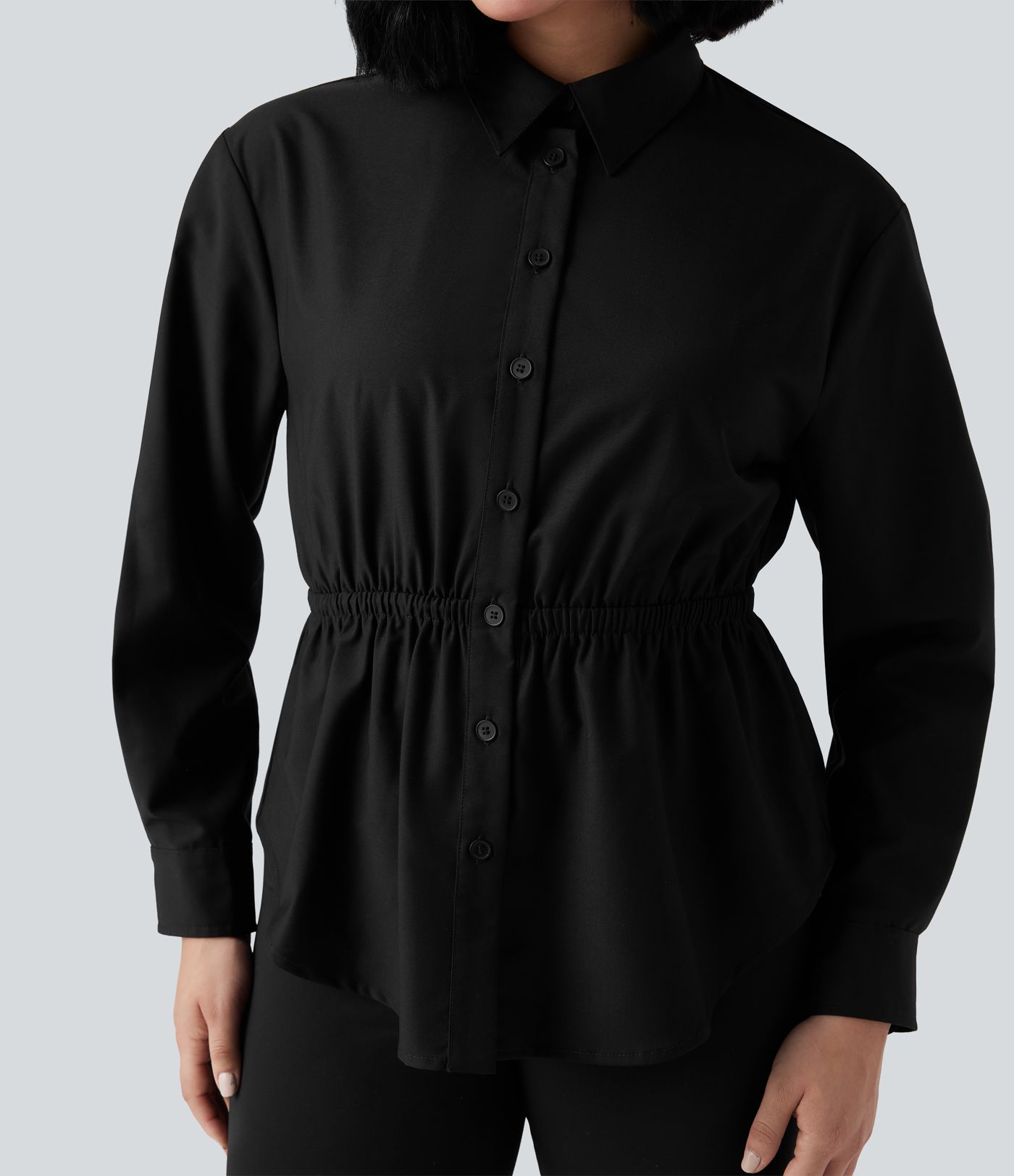 Long Sleeve Curved Hem Casual Shirt