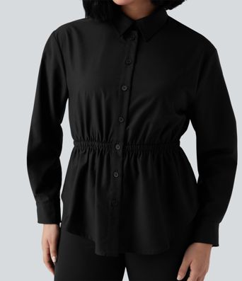 Long Sleeve Curved Hem Casual Shirt