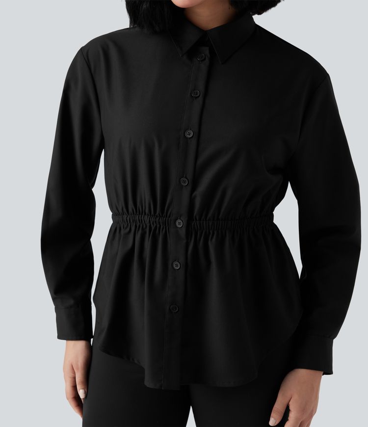 Long Sleeve Curved Hem Casual Shirt