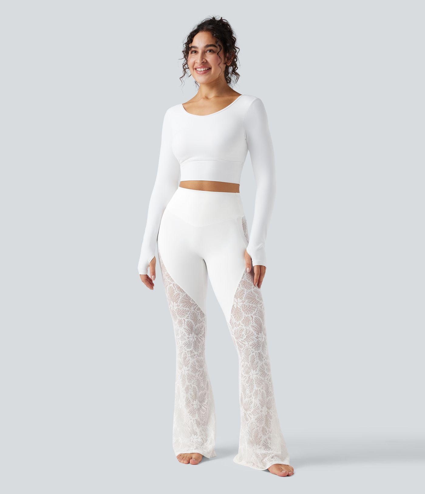 Halara UltraSculpt™ High Waisted Tummy Control Contrast Lace Yoga Flare Pants with Pocket
