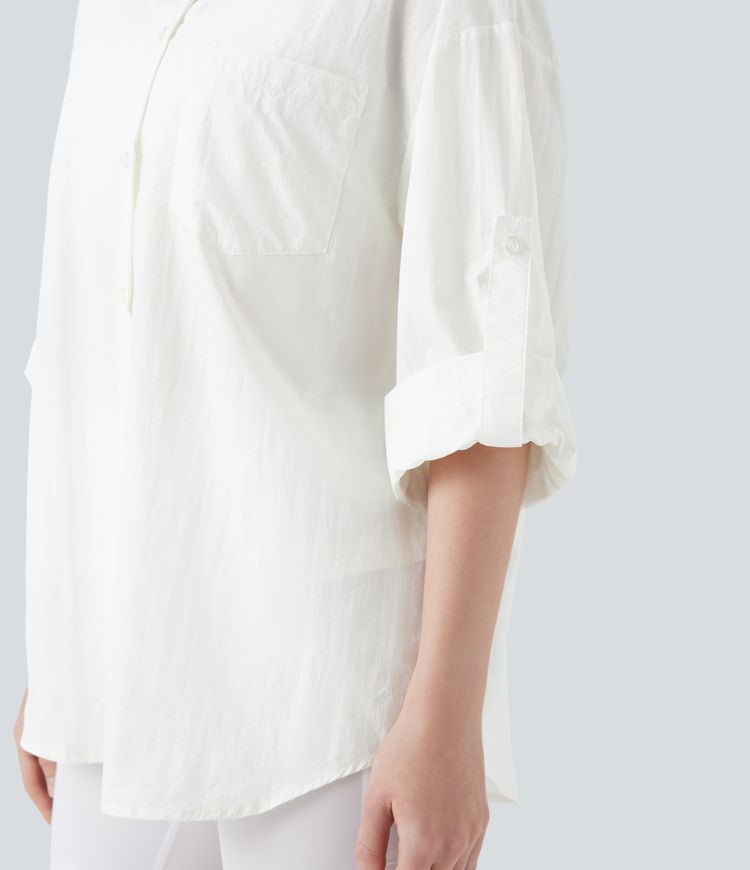 Roll-Up Long Sleeve Hiking Shirt with Pocket-UPF50+