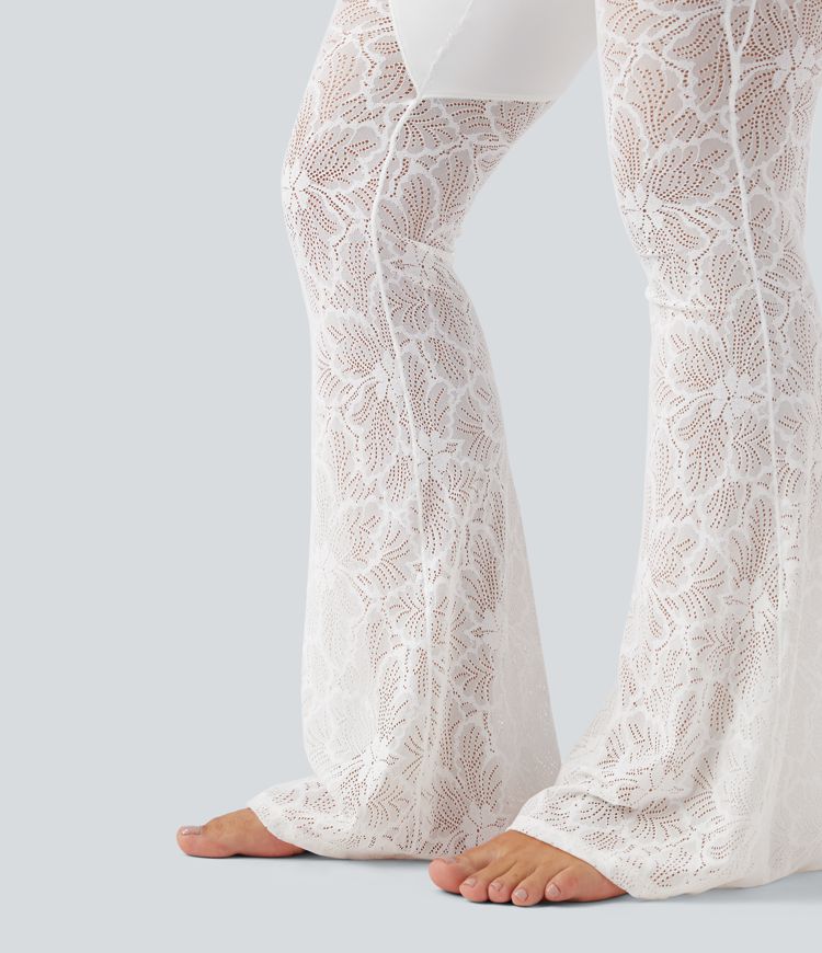 Halara UltraSculpt™ High Waisted Tummy Control Contrast Lace Yoga Flare Pants with Pocket