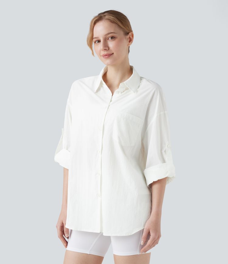 Roll-Up Long Sleeve Hiking Shirt with Pocket-UPF50+