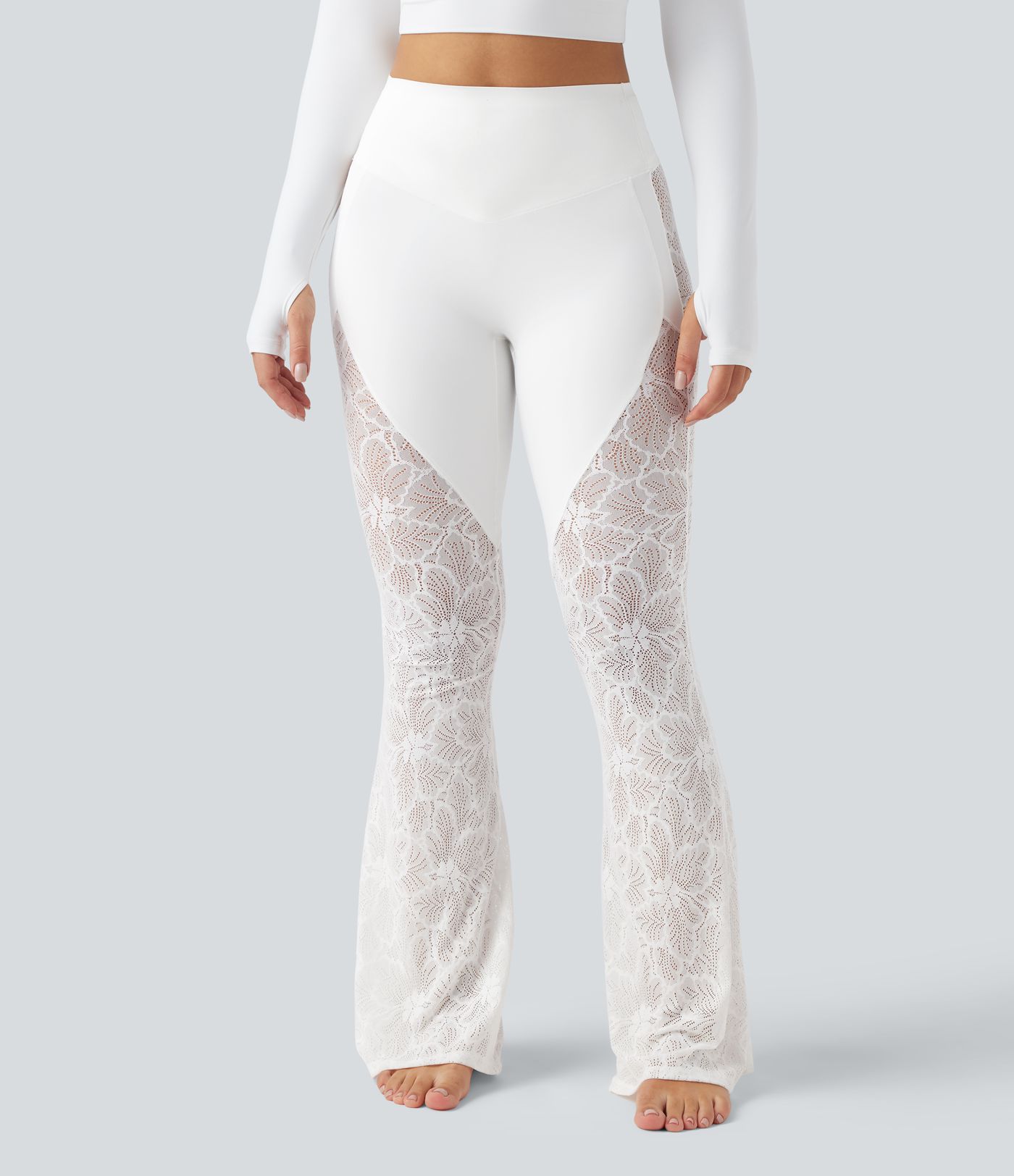Halara UltraSculpt™ High Waisted Tummy Control Contrast Lace Yoga Flare Pants with Pocket