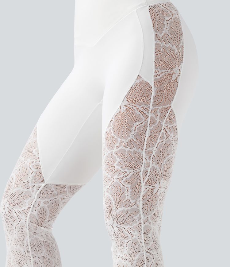 Halara UltraSculpt™ High Waisted Tummy Control Contrast Lace Yoga Flare Pants with Pocket
