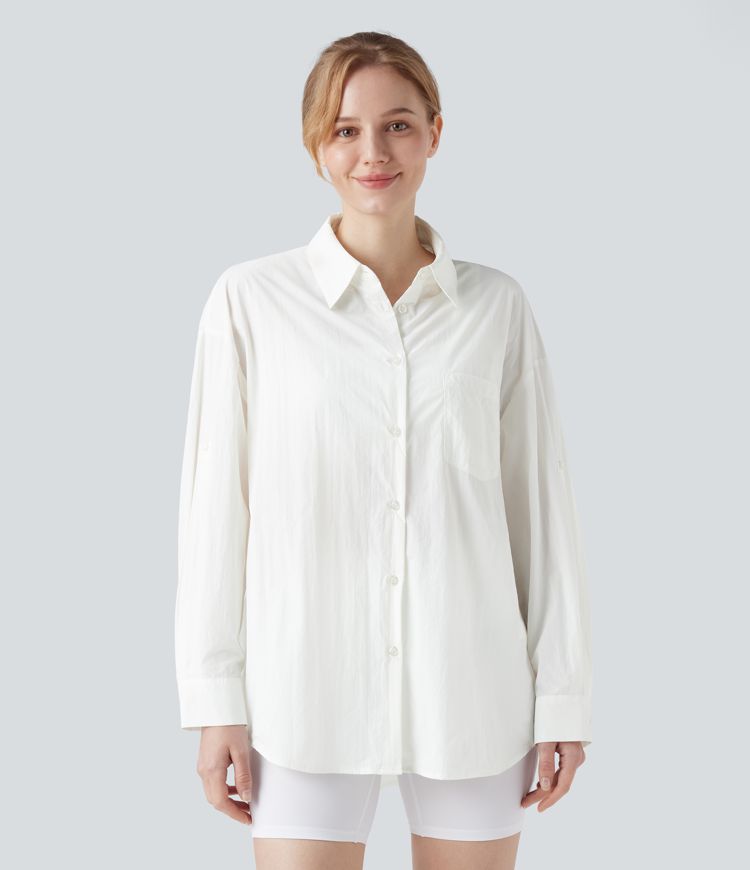 Roll-Up Long Sleeve Hiking Shirt with Pocket-UPF50+