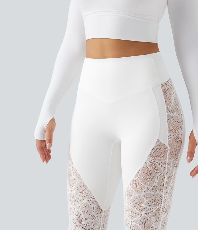 Halara UltraSculpt™ High Waisted Tummy Control Contrast Lace Yoga Flare Pants with Pocket