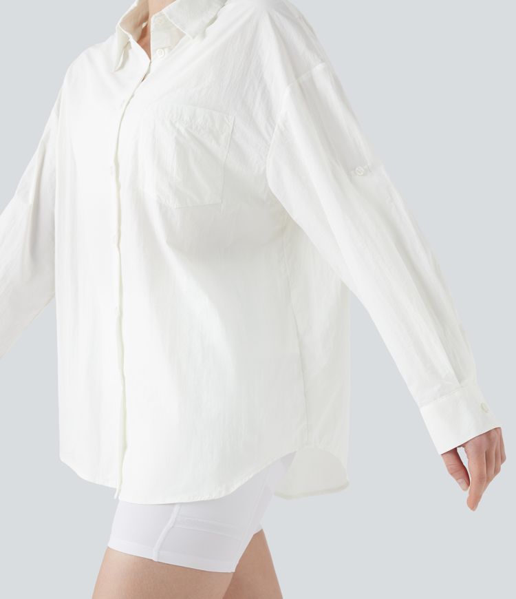 Roll-Up Long Sleeve Hiking Shirt with Pocket-UPF50+