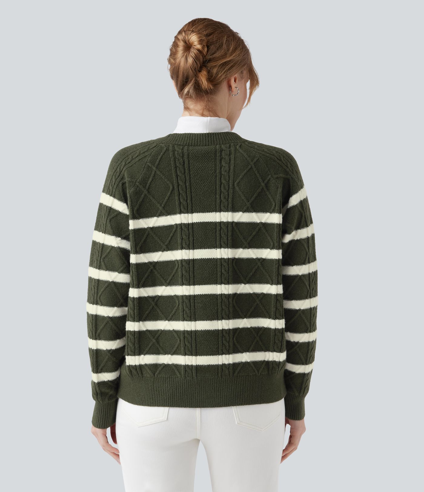 V-neck Long Sleeve Striped Casual Cardigan