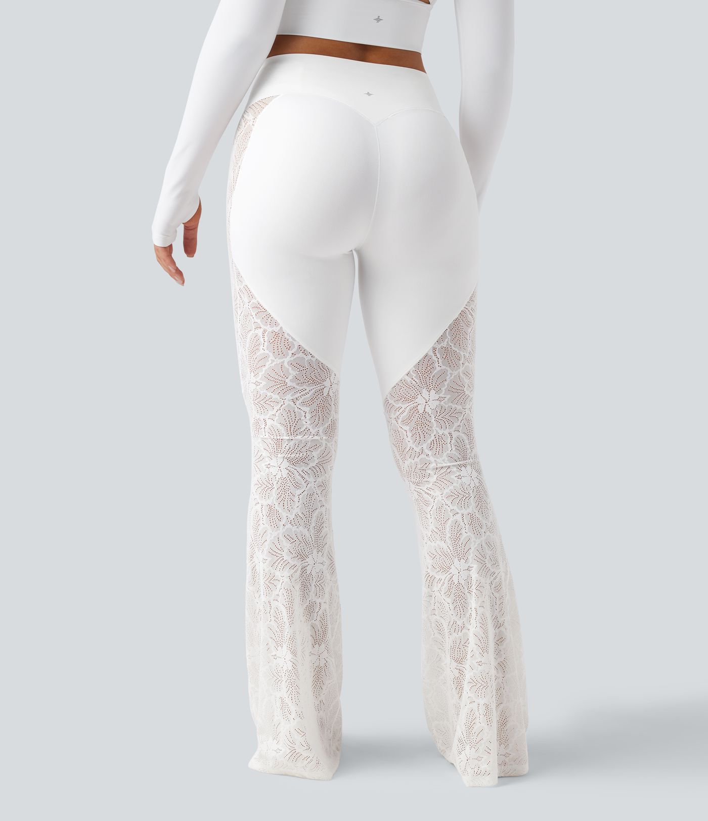Halara UltraSculpt™ High Waisted Tummy Control Contrast Lace Yoga Flare Pants with Pocket