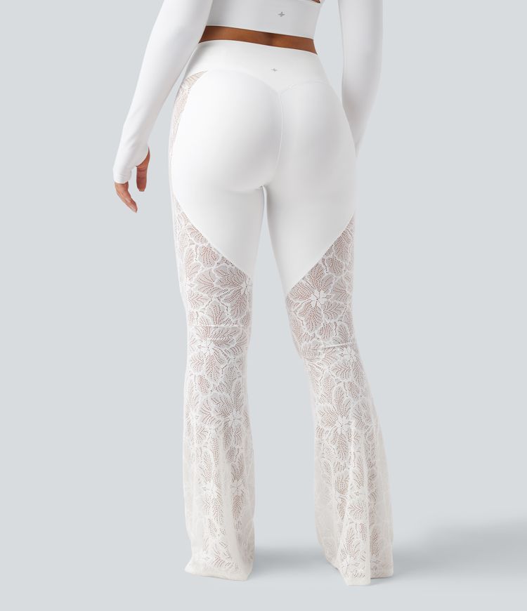 Halara UltraSculpt™ High Waisted Tummy Control Contrast Lace Yoga Flare Pants with Pocket