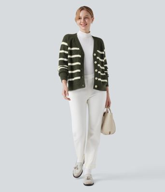 V-neck Long Sleeve Striped Casual Cardigan