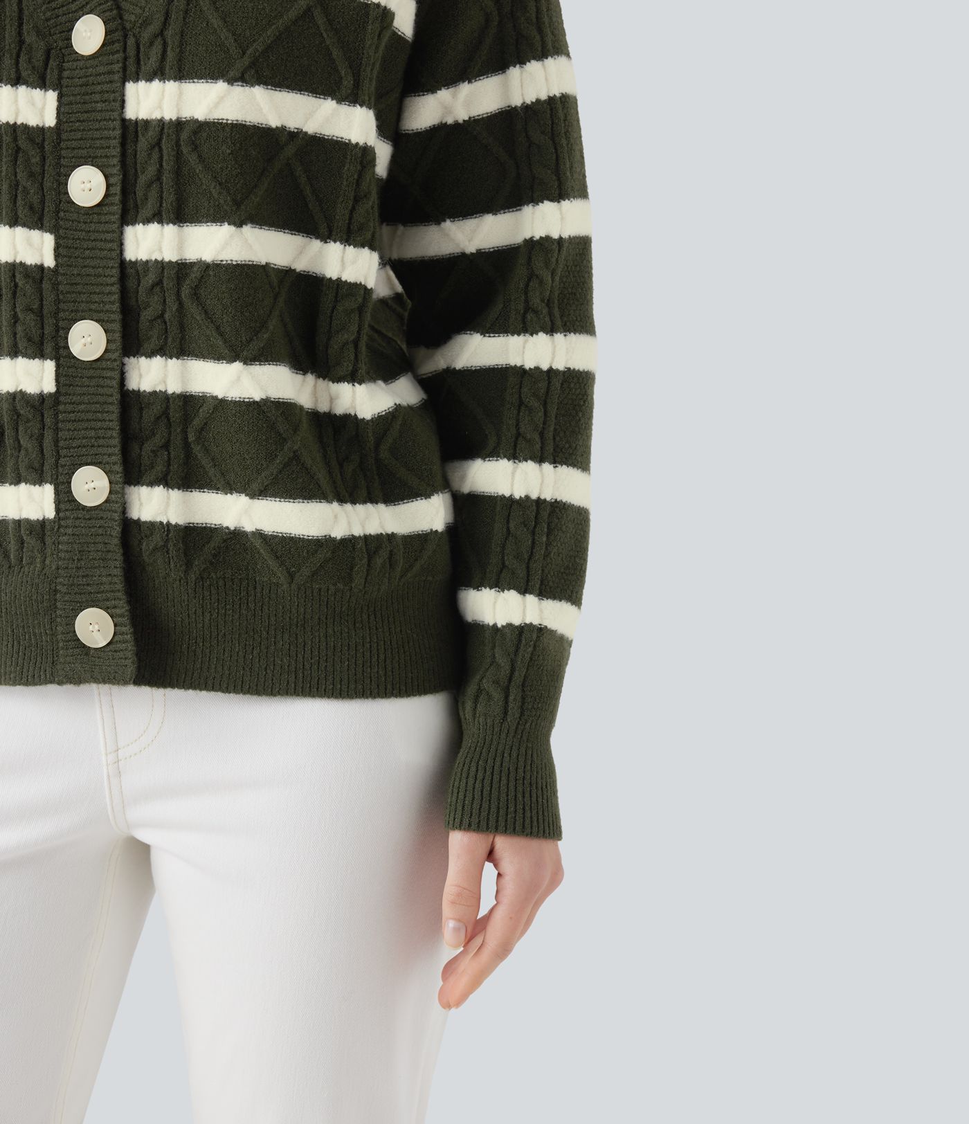 V-neck Long Sleeve Striped Casual Cardigan