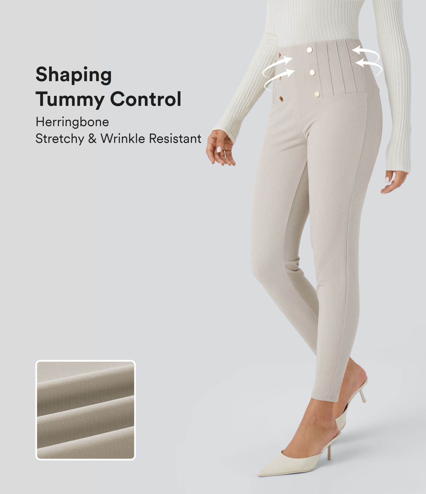 High Waisted Tummy Control Decorative Back Zipper Pockets Herringbone Work Leggings