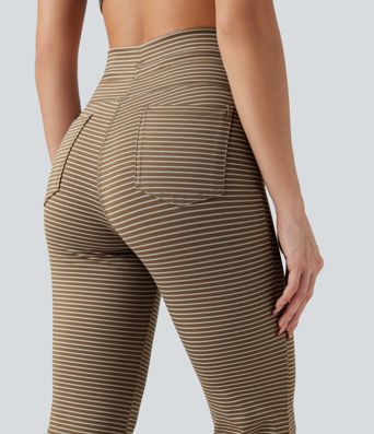 Yoga-Schlaghose mit hohem Bund, Kordelzug und Streifen