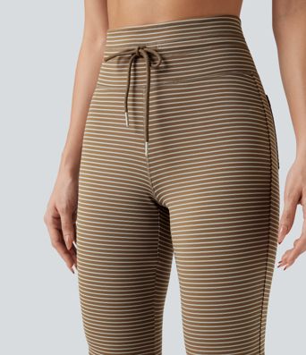 Yoga-Schlaghose mit hohem Bund, Kordelzug und Streifen