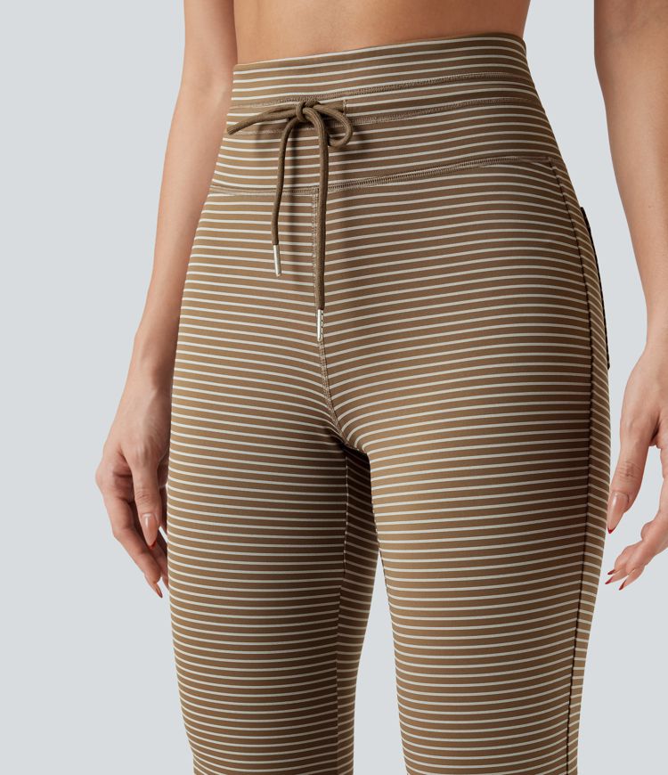 Yoga-Schlaghose mit hohem Bund, Kordelzug und Streifen